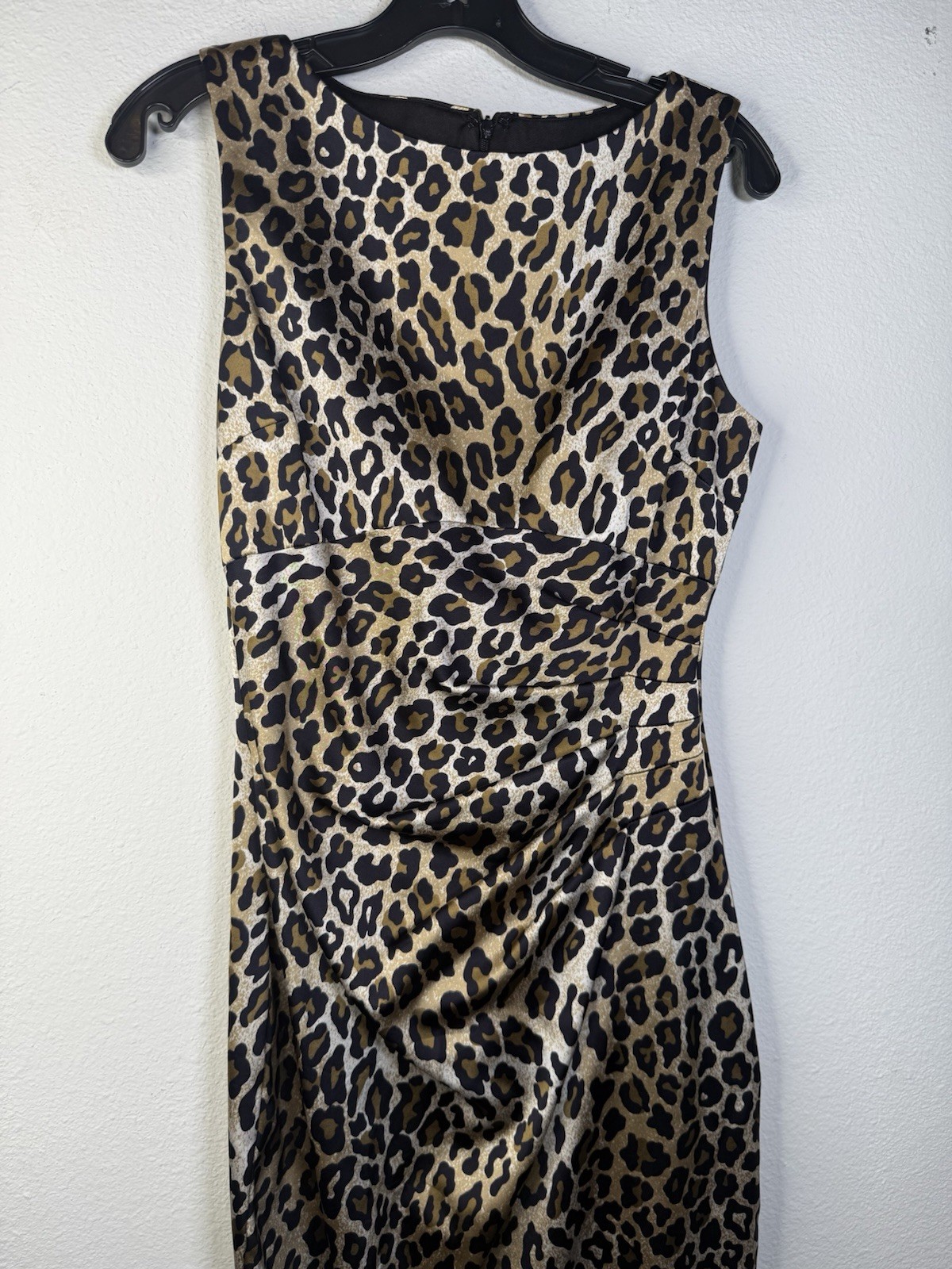 VTG Cache Leopard Animal Print Silky Ruched Body Con Evening Dress Womens 12