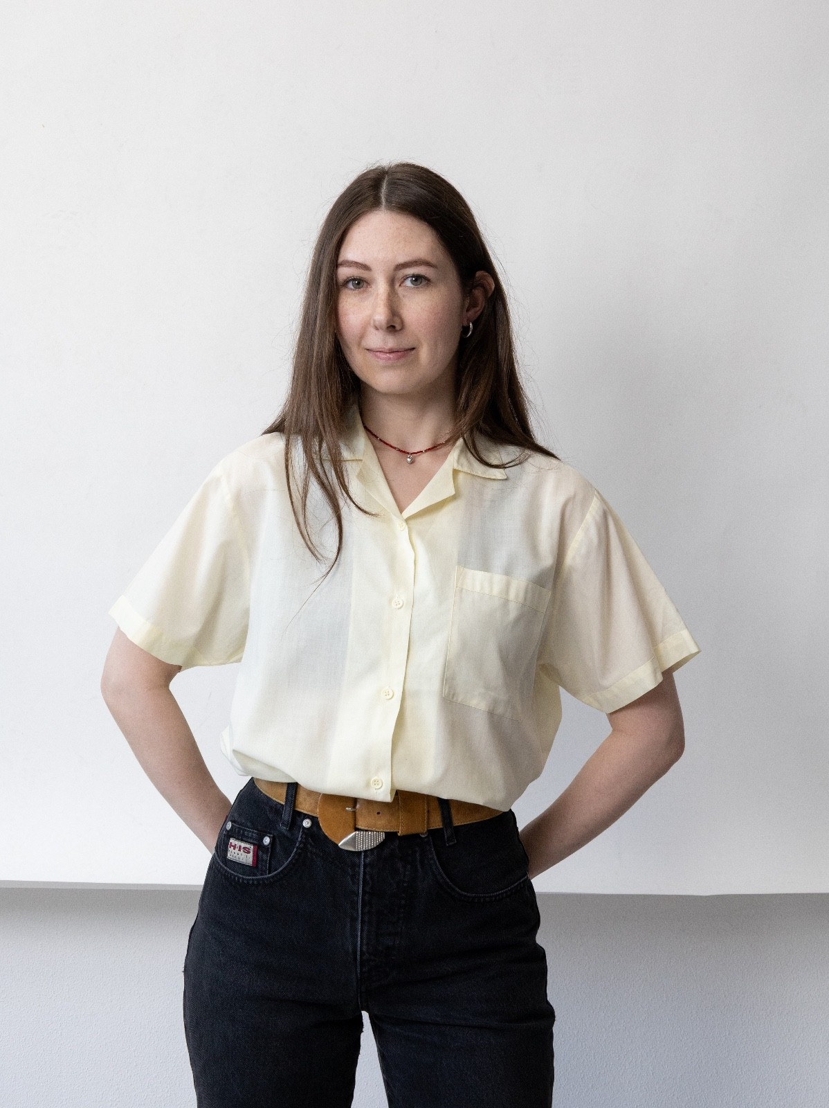 Vintage 80s Butter Yellow Camp Collar Shirt Women’s M Short Sleeve Boxy 1980s