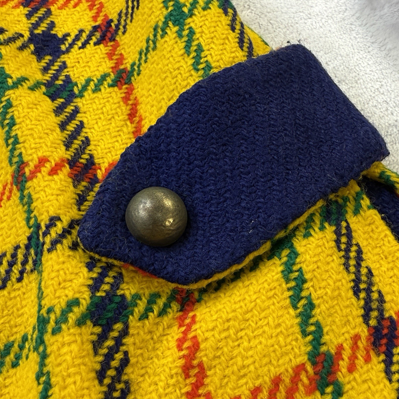Vintage 60s 70s Parfait Originals Plaid Mod Dress Yellow Wool Disco MCM