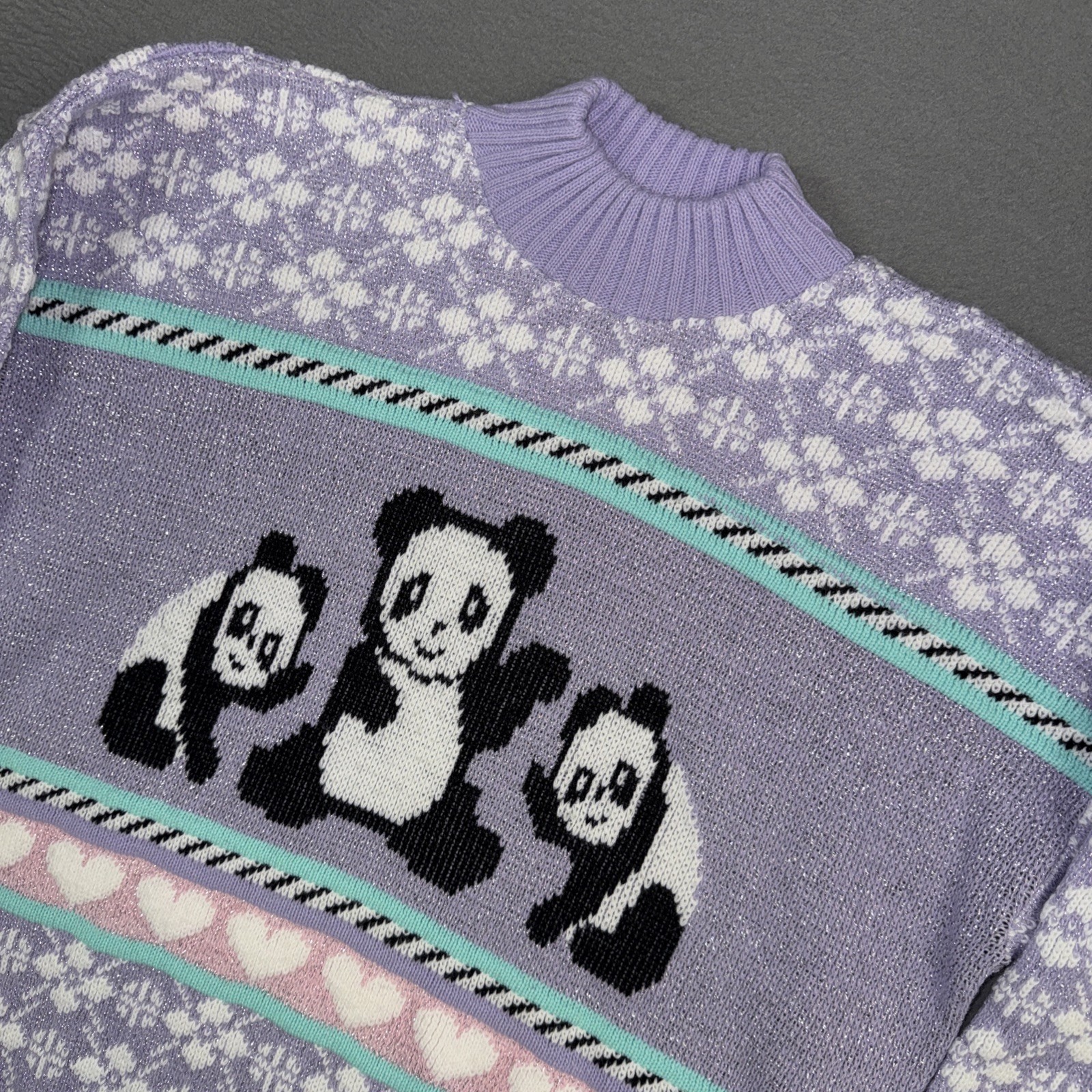 Vintage Adele Knitwear Panda Sweater Large Purple Knit Vintage 1980’s Rare Find