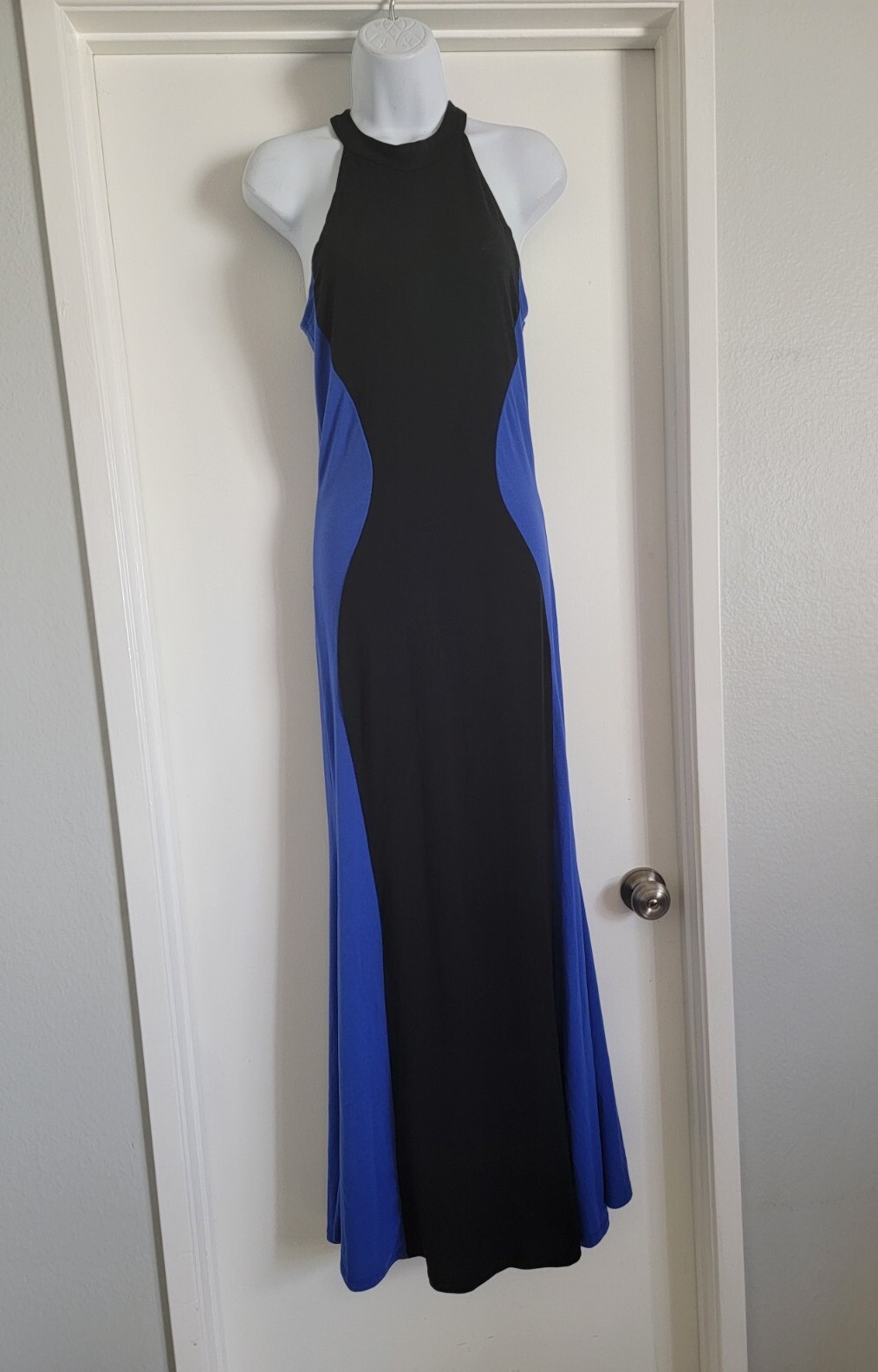 Dress New Poof Couture Size S Long Dress Black and Blue Stretch Cotton Long