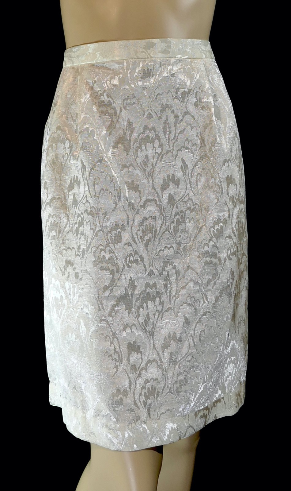 Size L White Vintage 80s Brocade Power Skirt Suit Set Rhinestone Dripping Lace