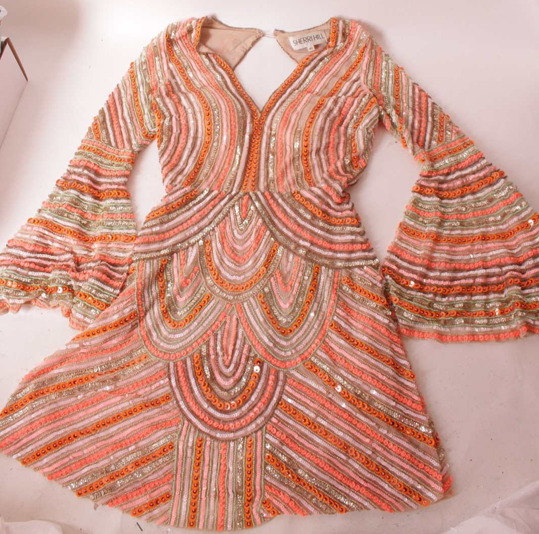 Vintage Sherri Hill orange beaded dress US 4, 40 (24 inch waist) missing beads