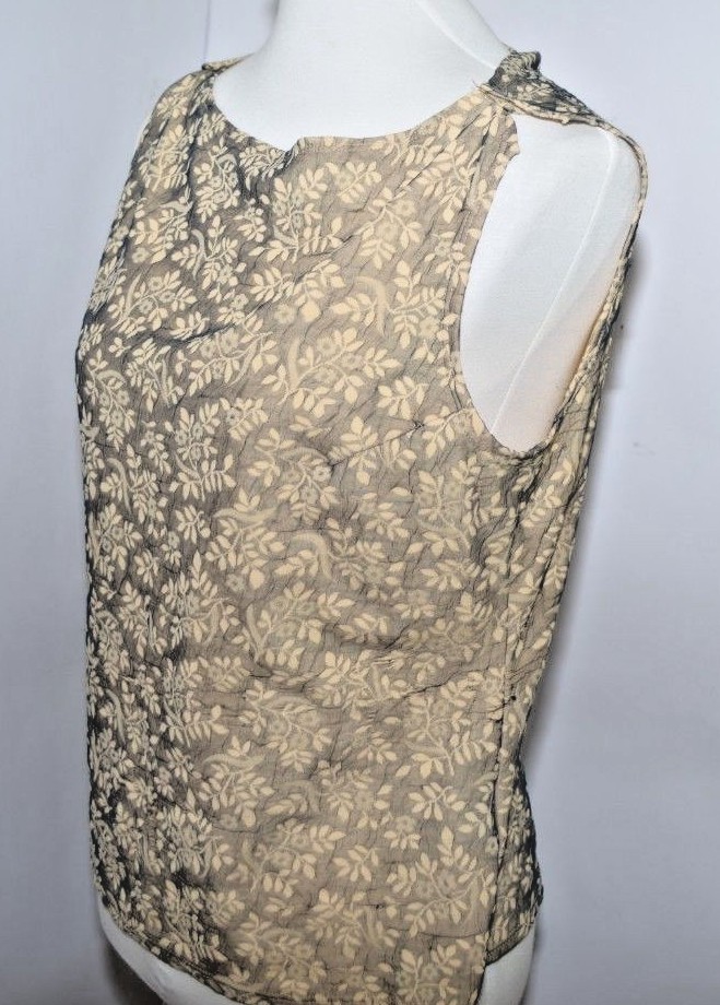 Mixit Sleevless tank top Shirt Cream Tan Black Floral Lace Made in USA Woman L