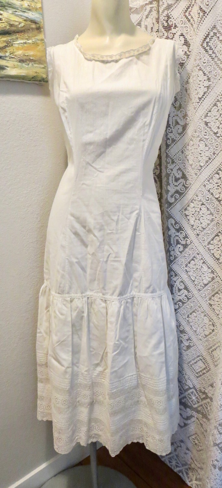 Antique 1900s Gibson Girl Shapely Fitted Full Slip With Lace Petticoat 34 Bust