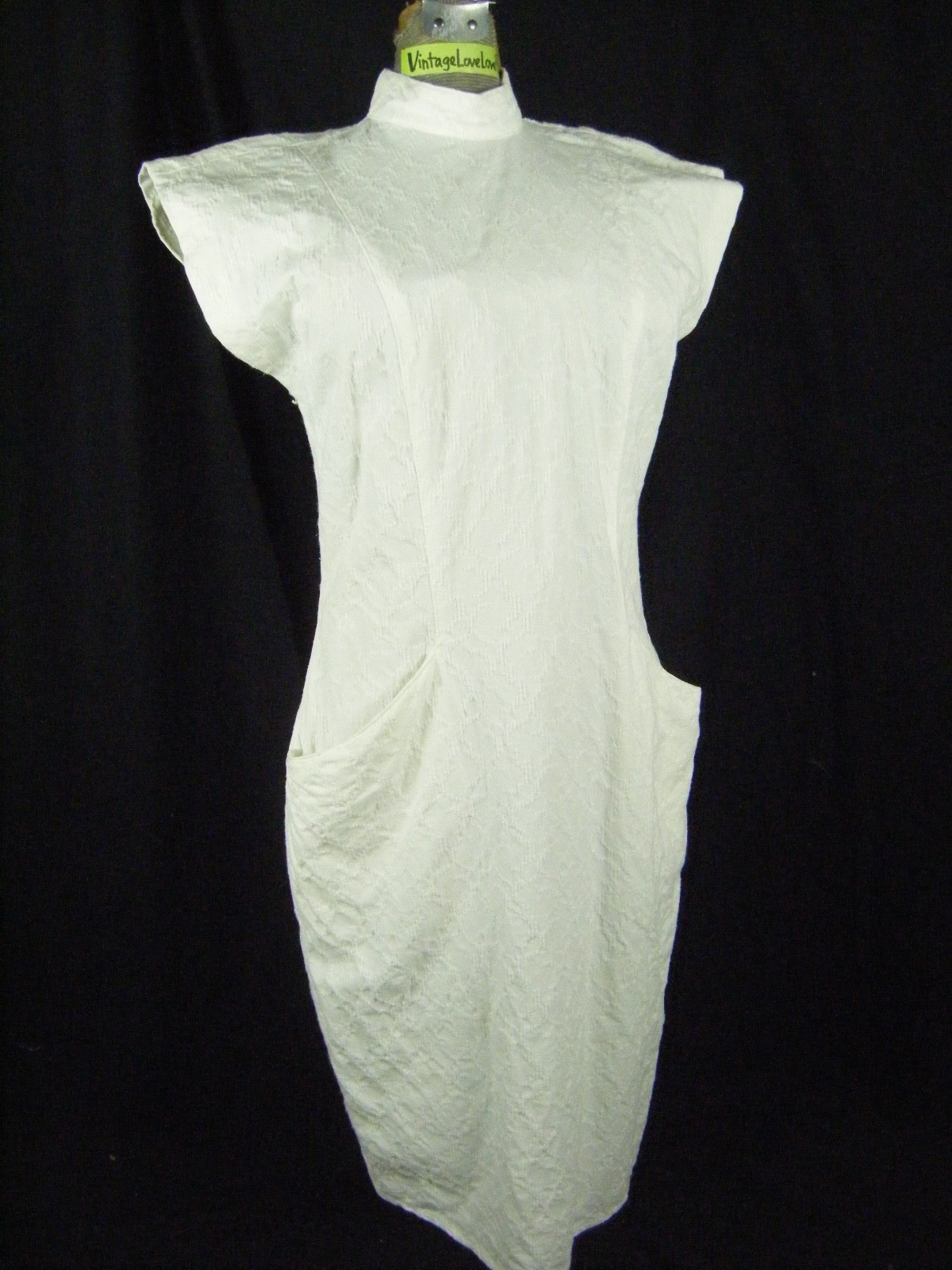 ALL THAT JAZZ Vtg 90s White Textured Open Back Avant Garde Dress-Bust 34/2XS