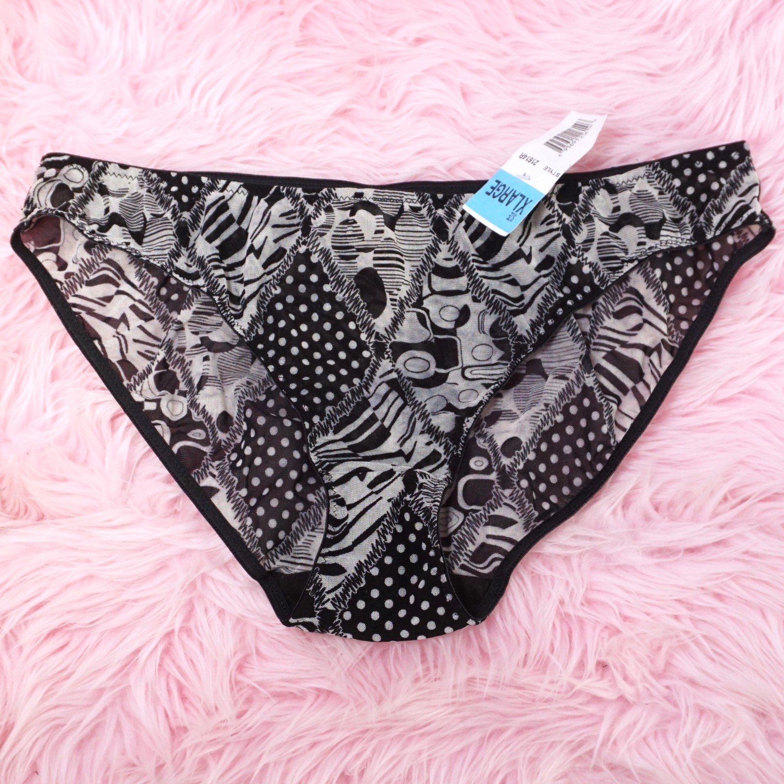 Low Rise Panties Ladies Cheeky Nylon Black White Retro Print Stretch Bikini XL