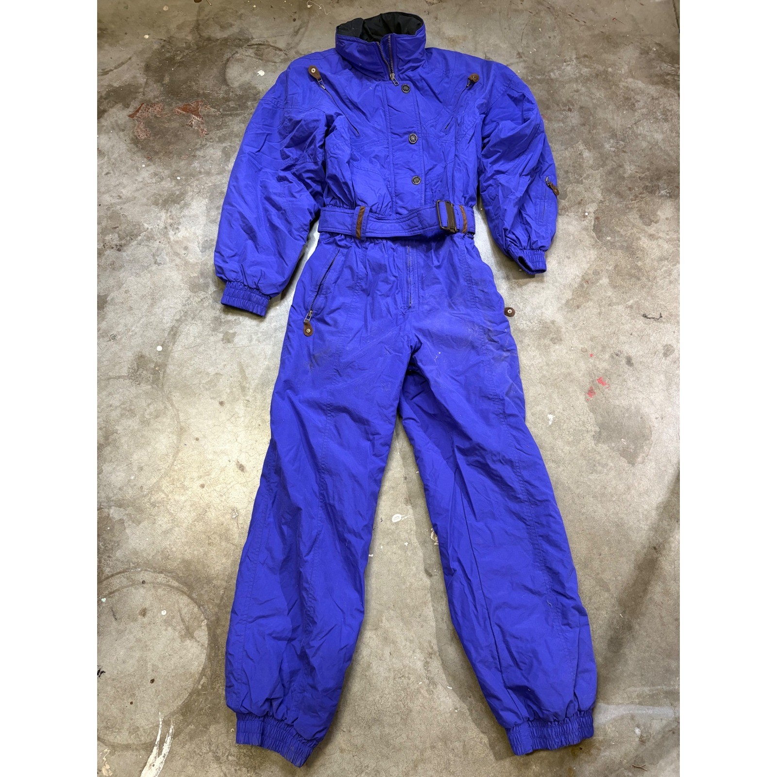 Vintage Edelweiss Ski Suit Purple Embroidered Belted Women 8 One Piece Snowsuit
