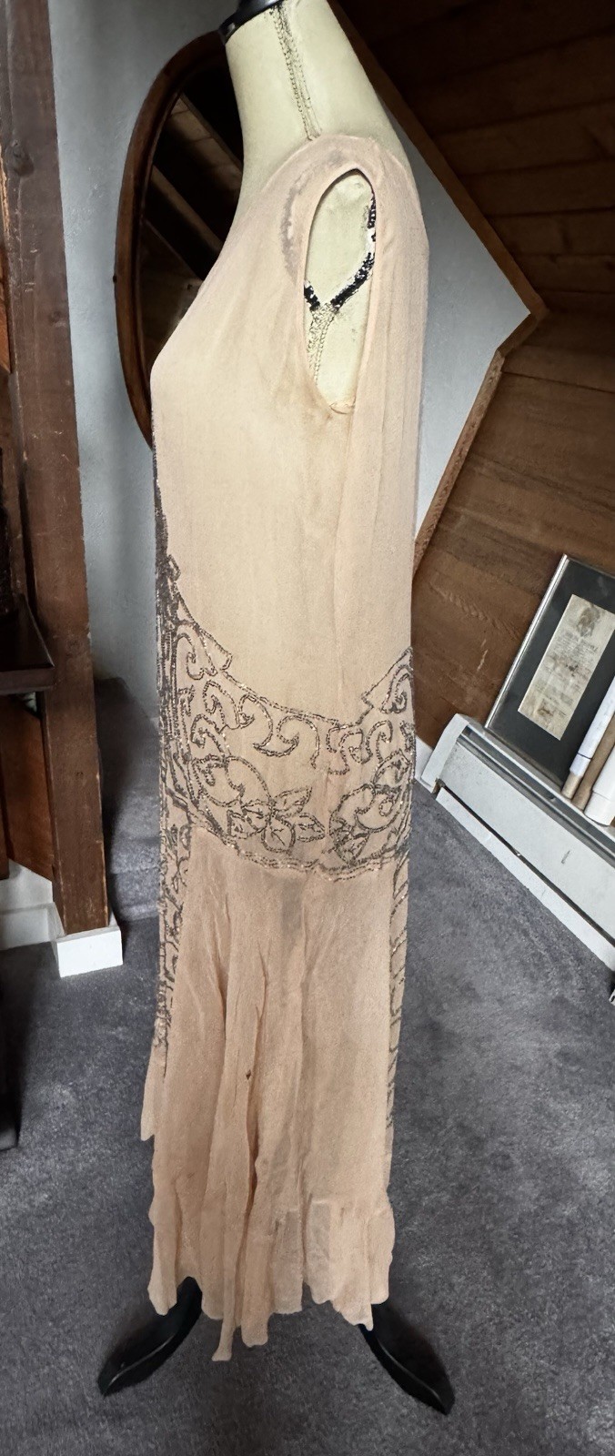 Authentic 1920s Beaded Silk Chiffon Dress – Art Deco – Double Sided Beading