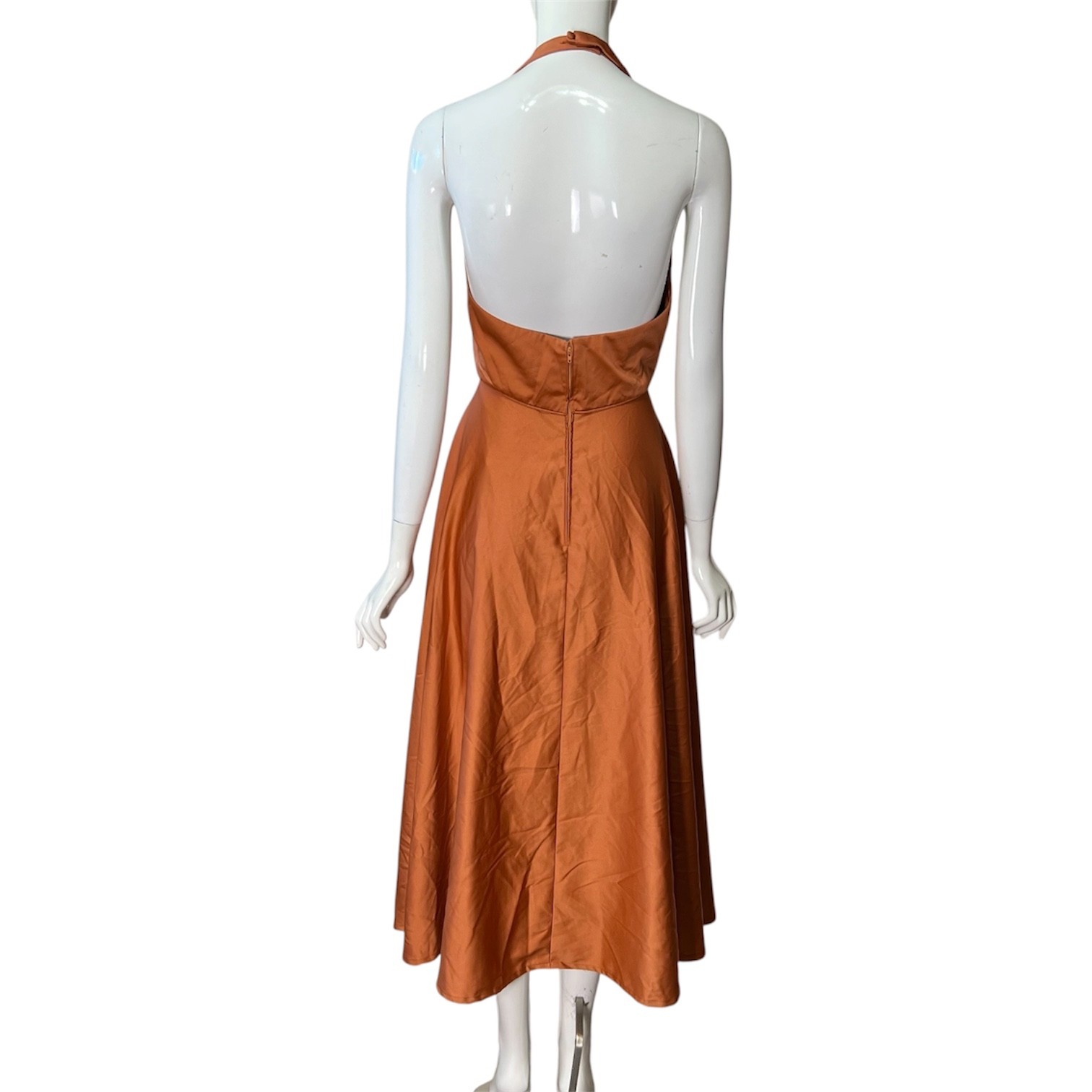 Vintage 70s Pierre Cardin Silk Halter Deep V Cocktail Evening Dress Slit Sz 10