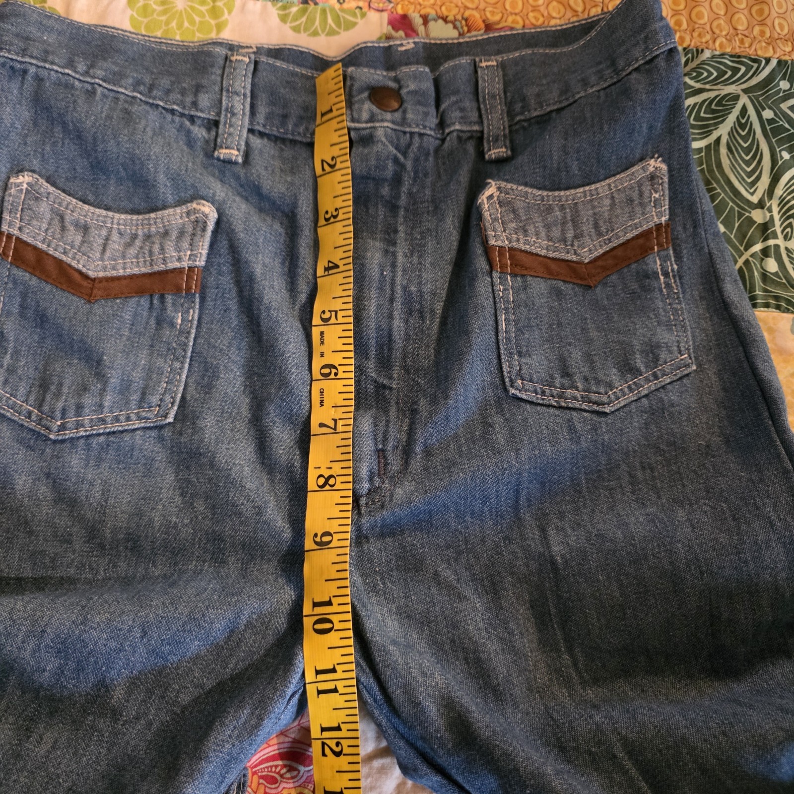 Vintage Maverick 70s Bell Bottom Jeans Blue Denim High Waist Flare USA 13/14