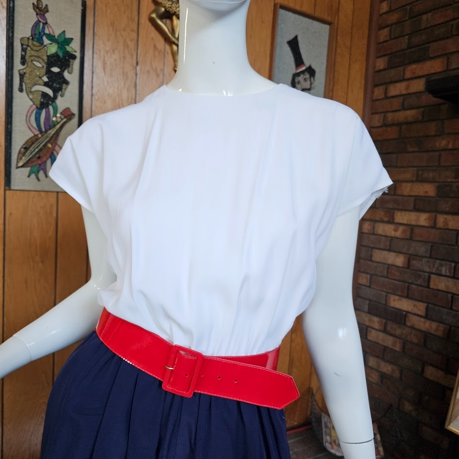 Vintage 80s Corporate New wave Power Suit Secretary Dress Shorts RWB Romper M/L