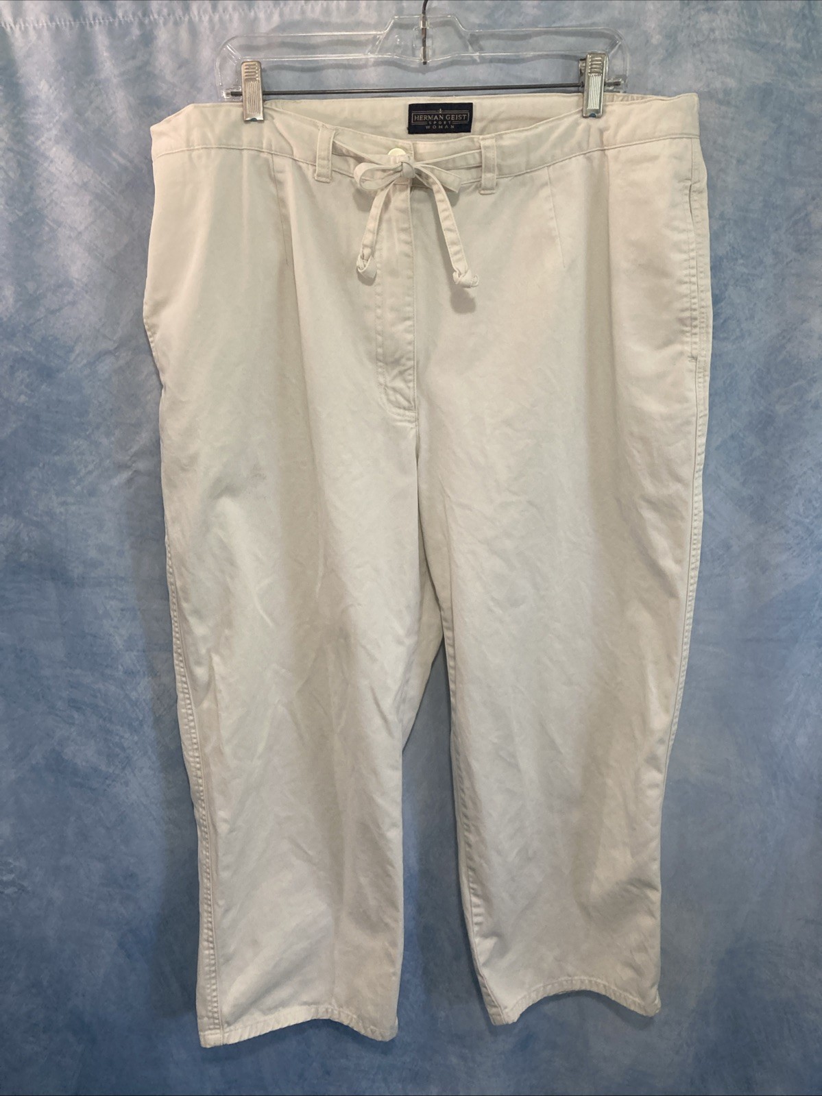 Vtg 80s 90s Herman Geist Sport Tan Capri Pants Drawstring Plus Size 20W FLAWED