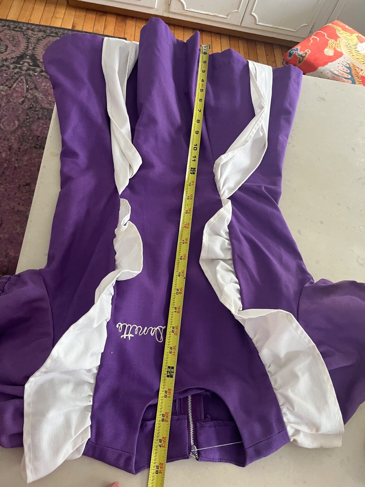Vtg 1960s Waitress~French Maid Uniform Purple Authentic Embroidered Danette XS