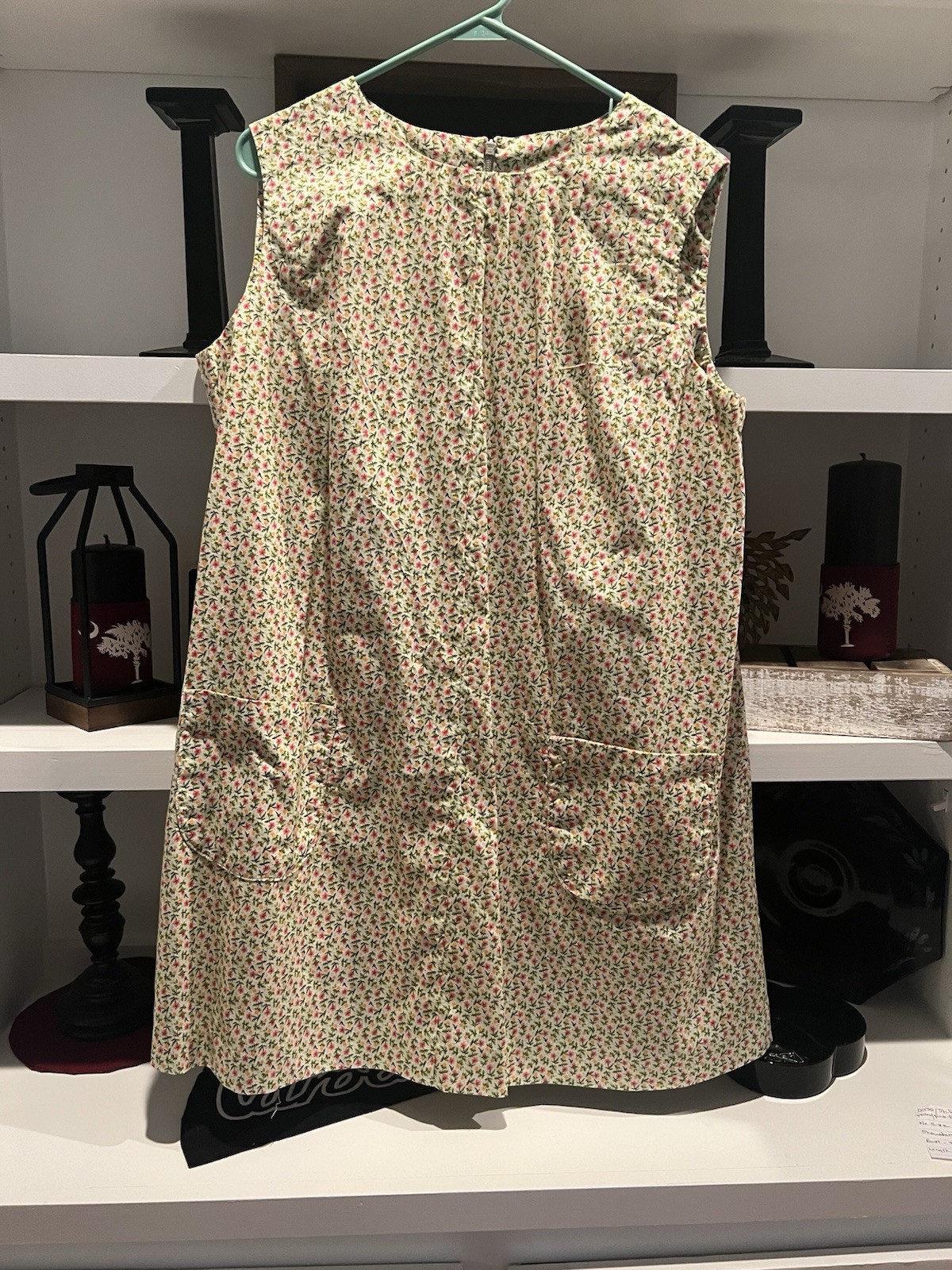 Vintage Pink And Green Floral Dress 70s With Pockets
