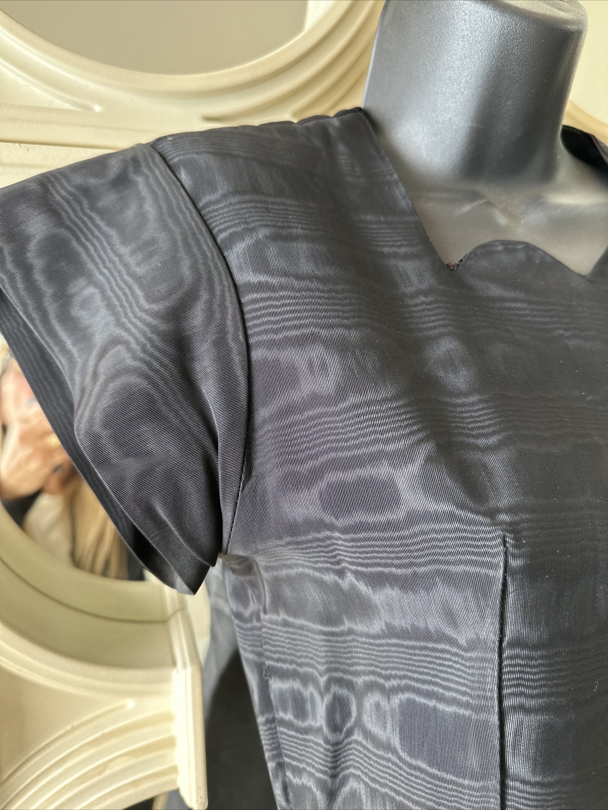 Black Silk Moire Sweetheart Neck 40s Dress From Estate Sale Of Matthew Weiner XS