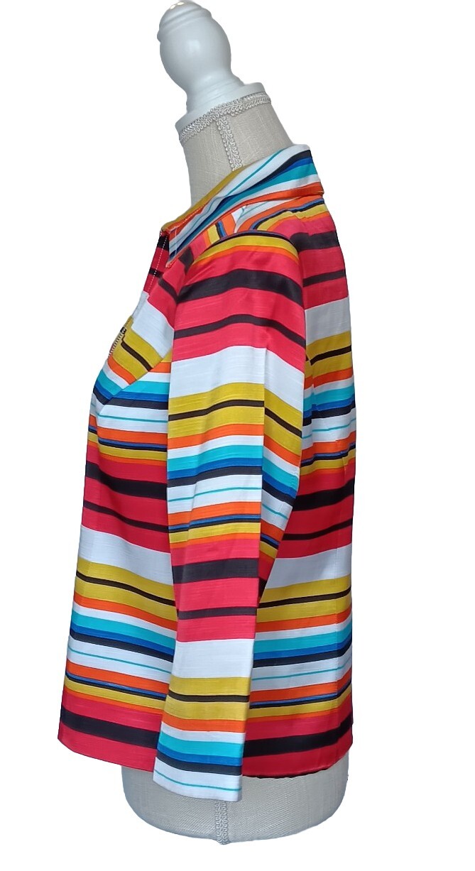 VTG Mishca Collared Rainbow Stripe Multi Color Full Zip Blazer Jacket Sz Large