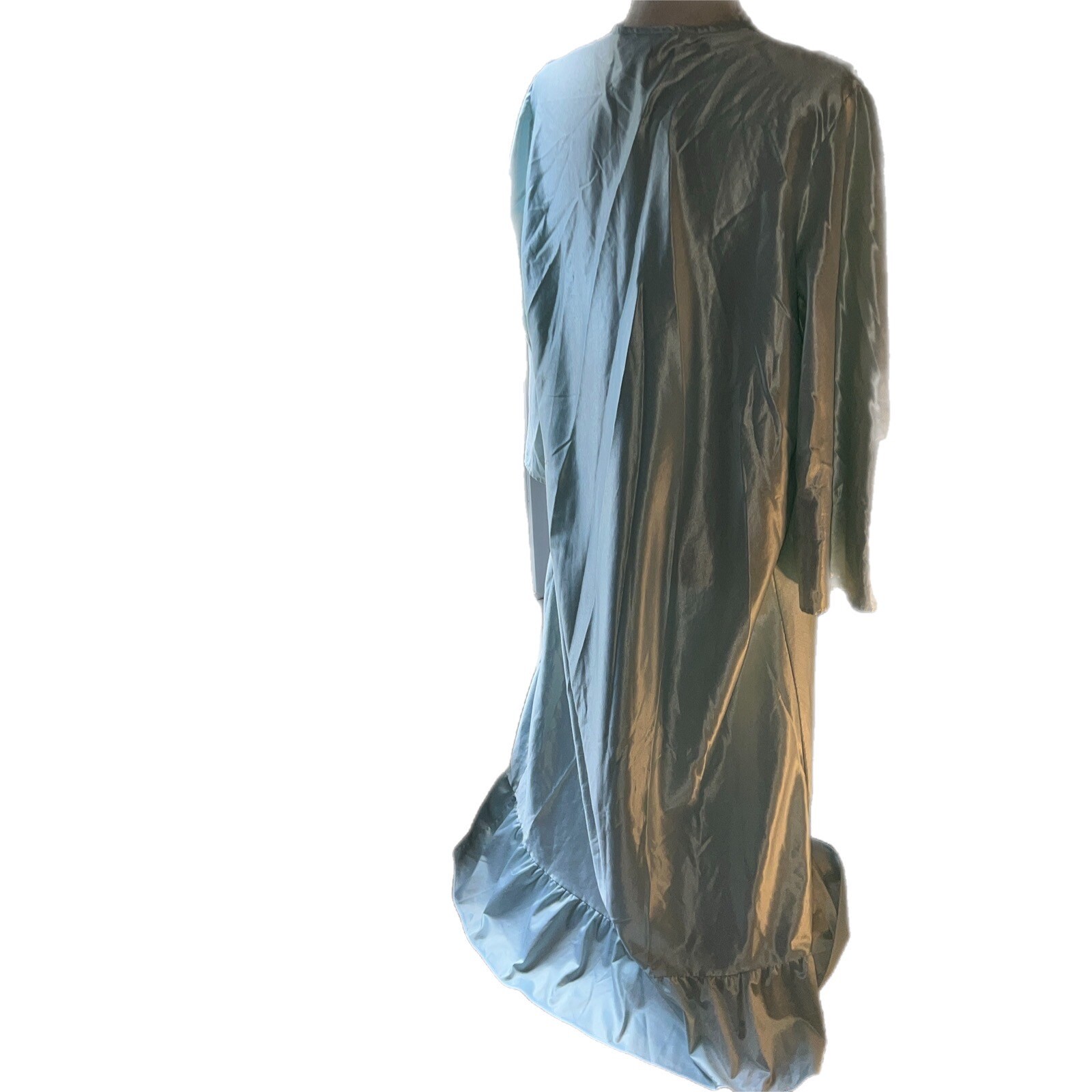 VNTG STARDUST Maxi Tiered Aqua Blue SATINY Cottony Lining NIGHTGOWN M