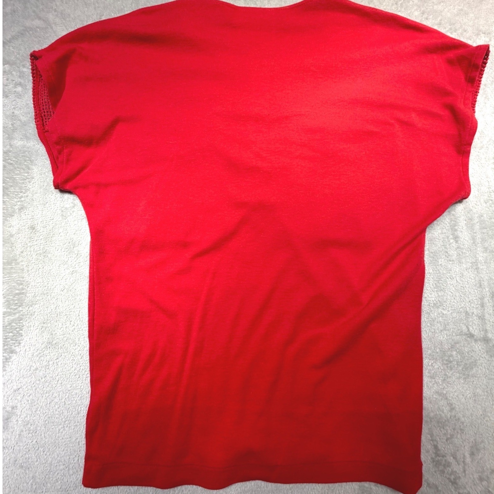 Vintage Beldoch Popper Red Henley Cargo Top Crochet Yoke Size L 80s Cotton Blend