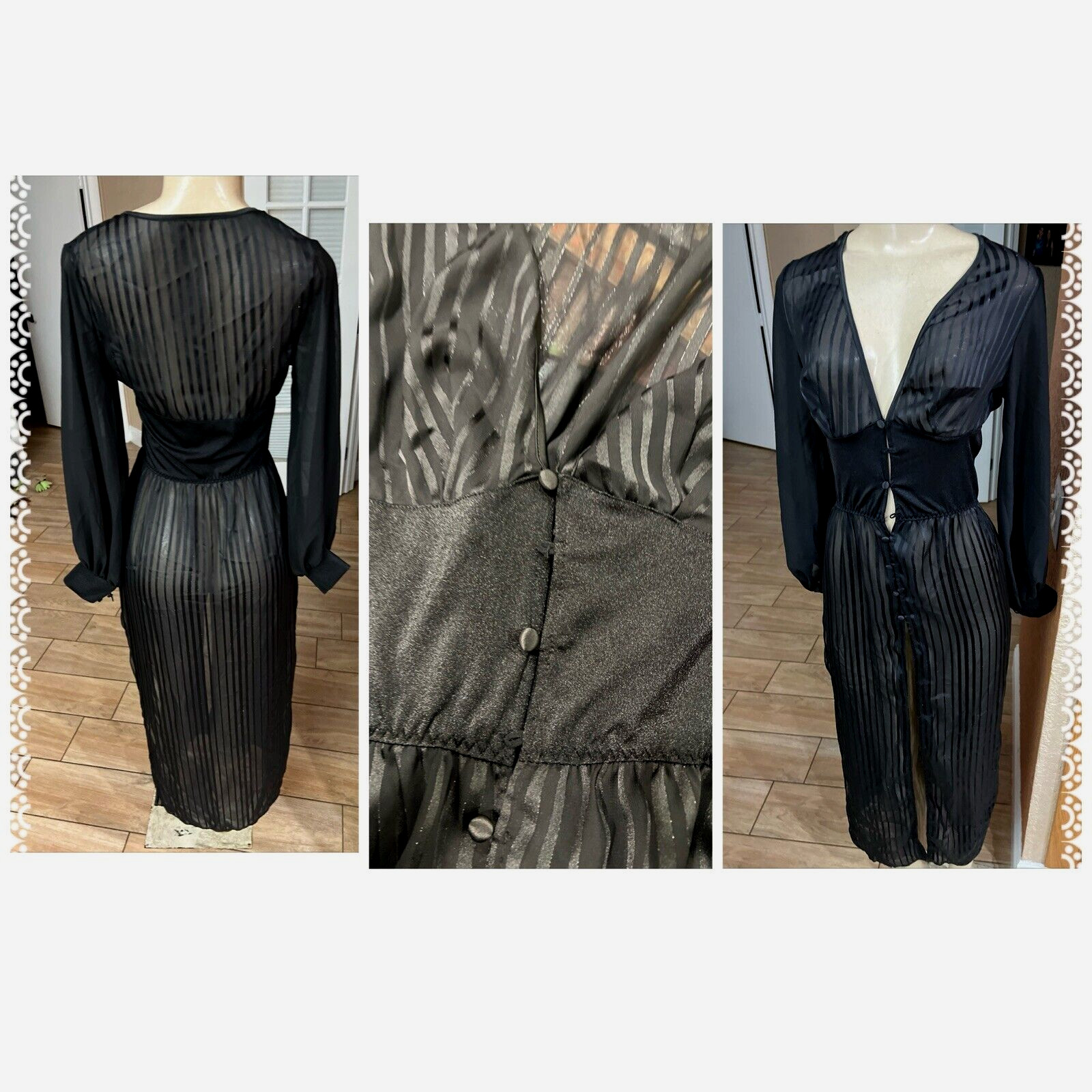 VTG EMPRESS MIMI SEXY ROBE Silver Metallic Pinstripes SM Defect See Detail bx22
