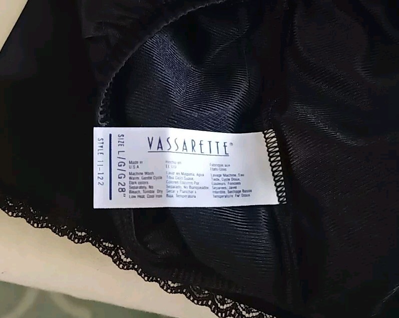 Black Nylon Half Slip Vassarette Single Seam Slit, Lace Trim 28″-40″ Waist