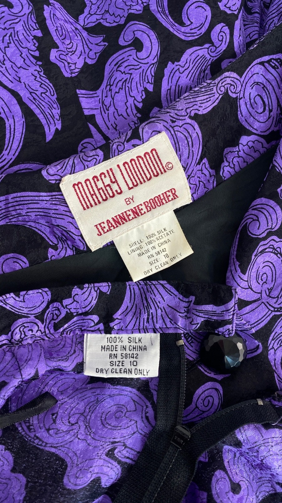 Vintage 1980s silk purple black dress set 1940s Victorian peplum jacket skirt