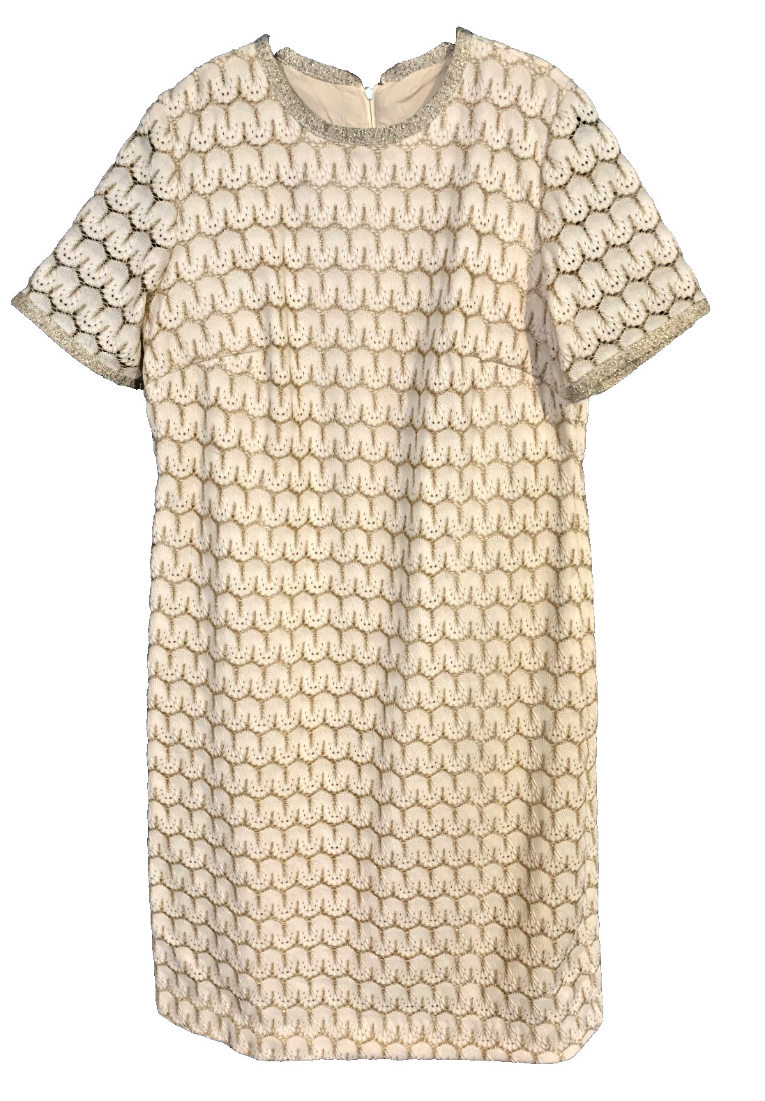 60s Vintage Mary Roberts Boxy Winter White Dress with Gold Lurex Design EUC