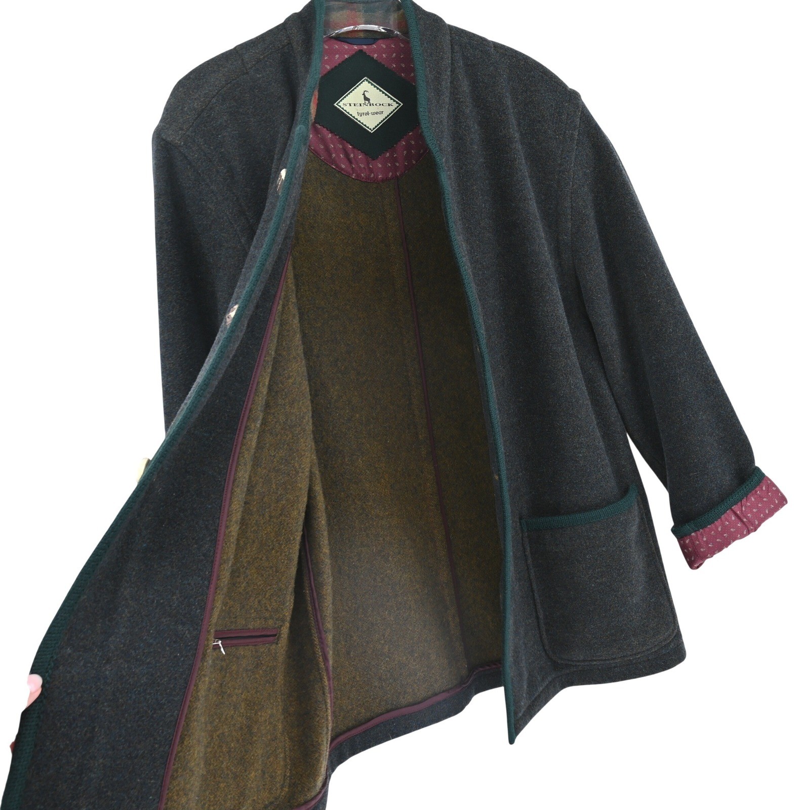 VTG Steinbock Tyrol Vintage Wool Jacket Gray Green Loden W Large Horn Buttons