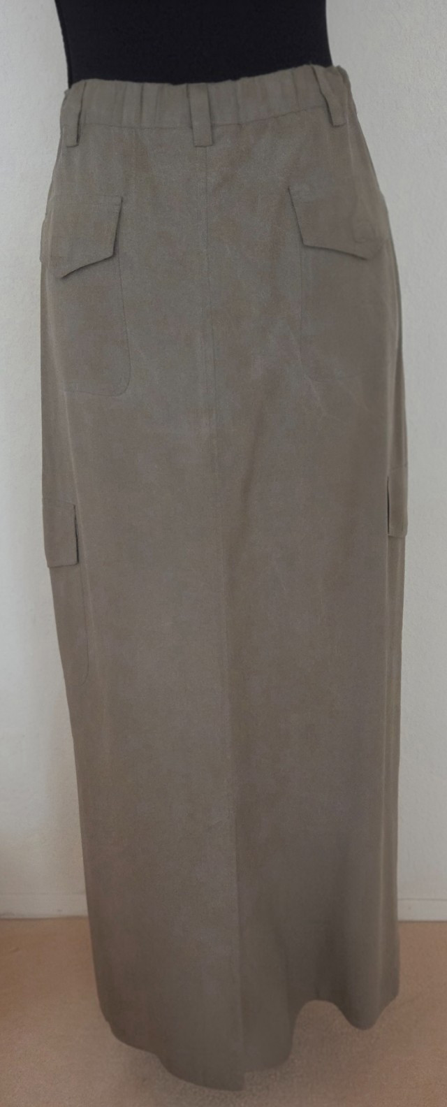 Vintage Carole Little Maxi Khaki Green Silk Cargo Skirt with adjustable waist