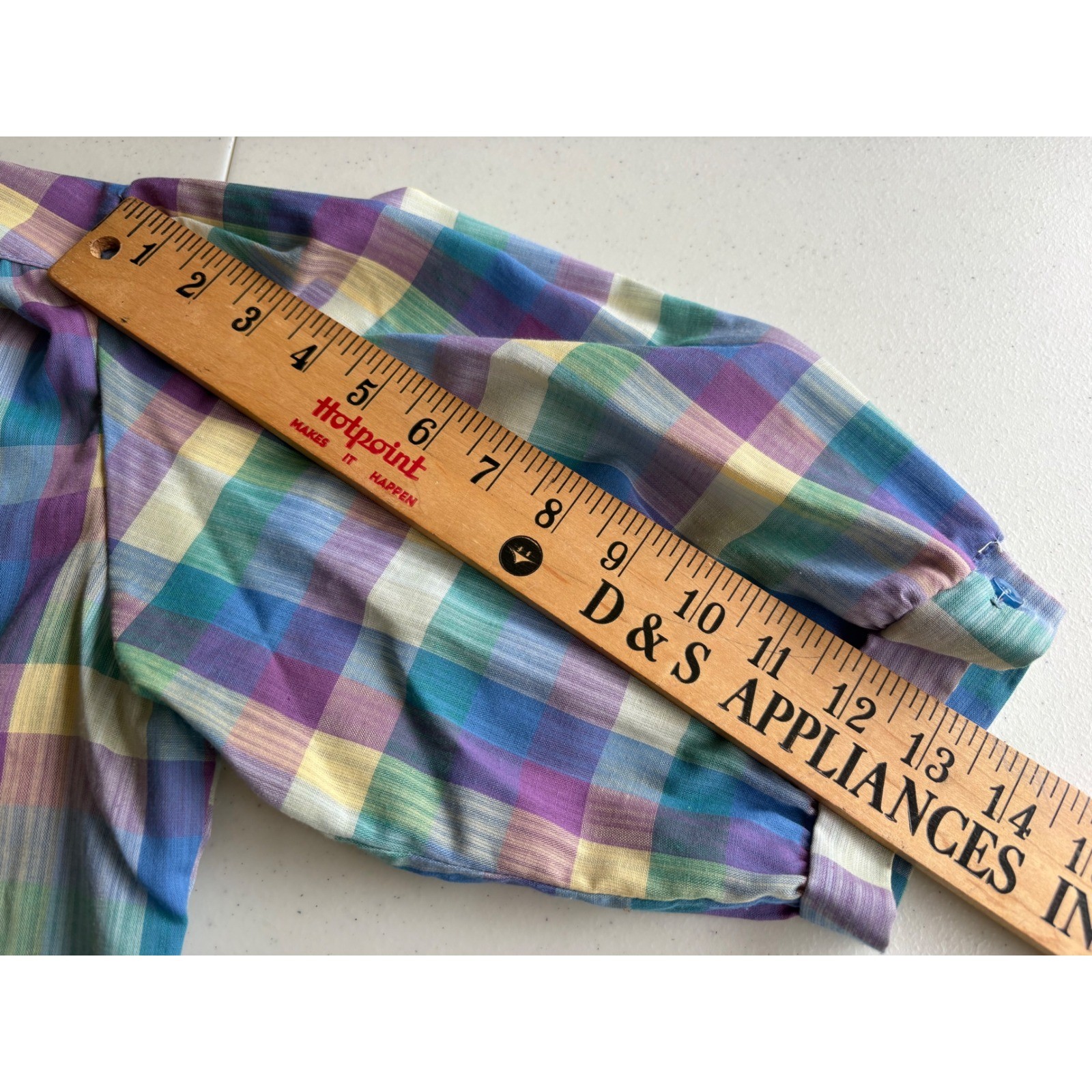 Cheryl Tiegs Rainbow Plaid Puff Sleeve Button Down Shirt Womens M Vintage 80s