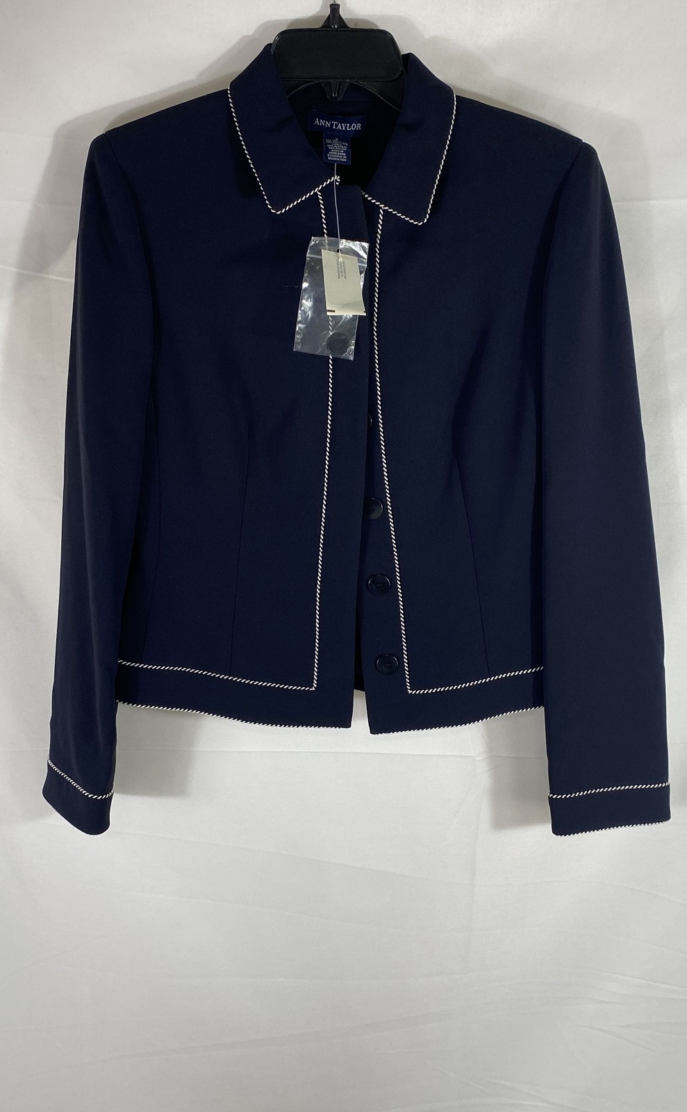 Vintage Y2K Ann Taylor Women’s Navy Blazer Jacket Contrast Stitching NWT Sz 2