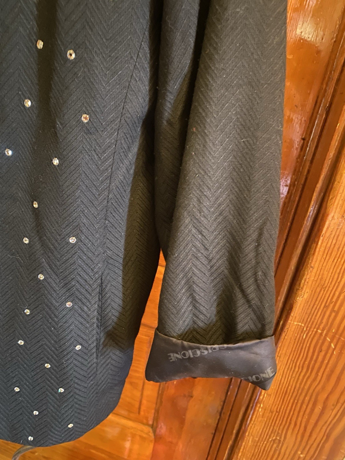 Black Crisione Blazer Ladies Sz 12 P Rhinestones Shoulder Pads Pockets Good Cond