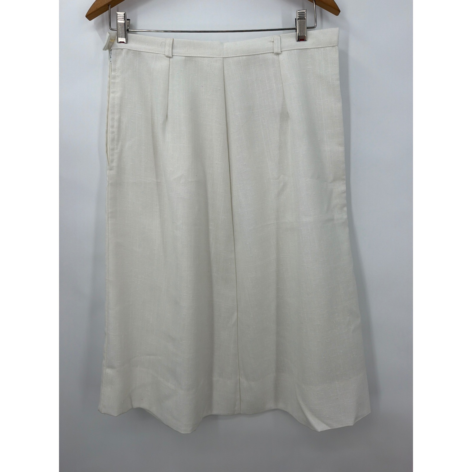 Vintage White Linen A Line Skirt Suit Set Blazer Midi Made in USA Size 15/16