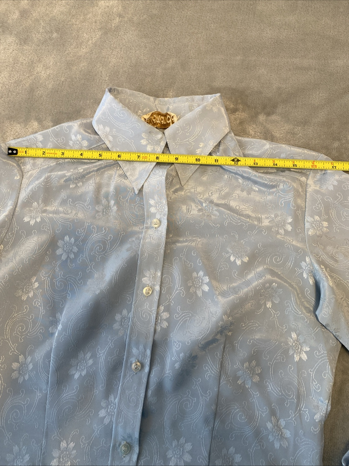 Vintage 70’s Amanda Blouse Shirt 100% Polyester Floral Blue Women’s Sz L