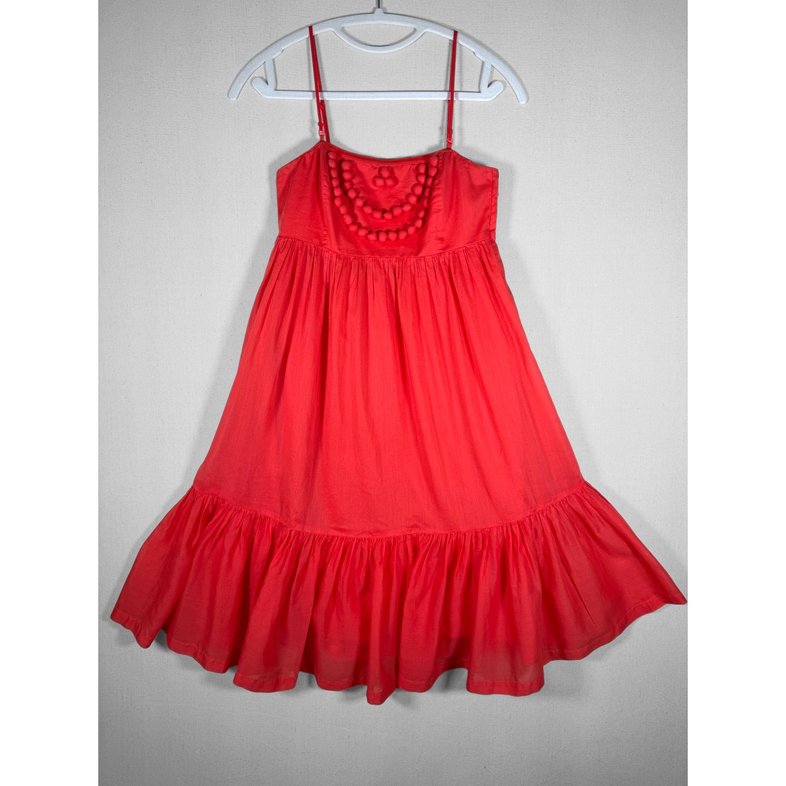 Y2K GAP Coral Red Strapless Midi Dress Empire Waist Cotton Lined Womens 0