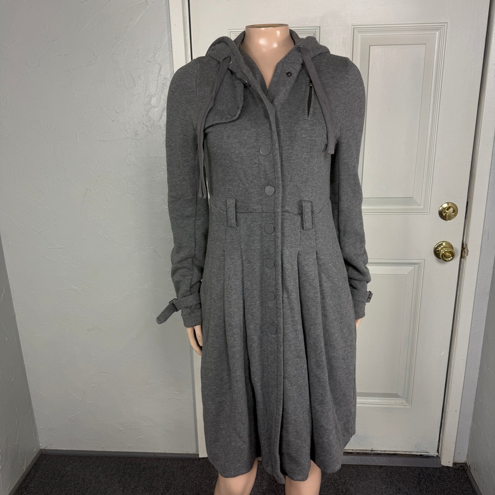 Armani Exchange Women’s Jacket S Pleated Knit Button Designer Long Hooded W4-28