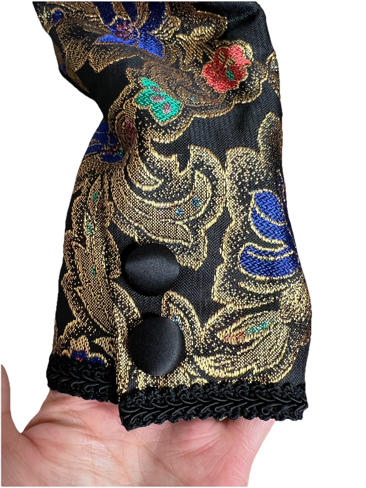 Vintage 80s Talbots Kathryn Conover Metallic Gold Floral Brocade Jacket Size 6