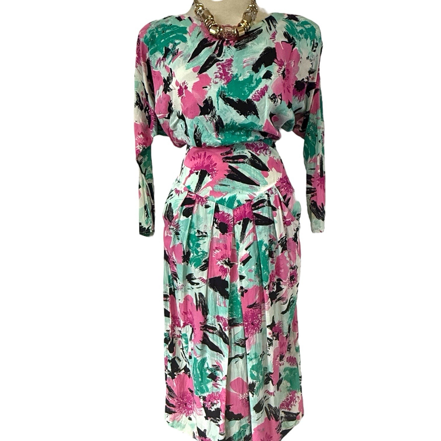 BEGINNINGS Dresses Company Inc. 1980s Vintage Abstract 80s 40s office siren 7/8