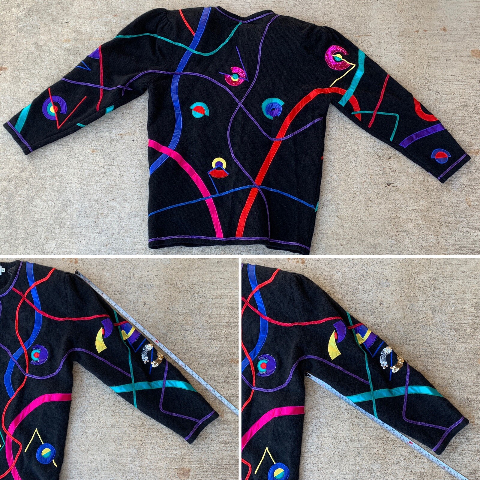 Vintage Magnolia Cardigan Sweater 80s 90s 1980s Geometric M Puffy Shoulders