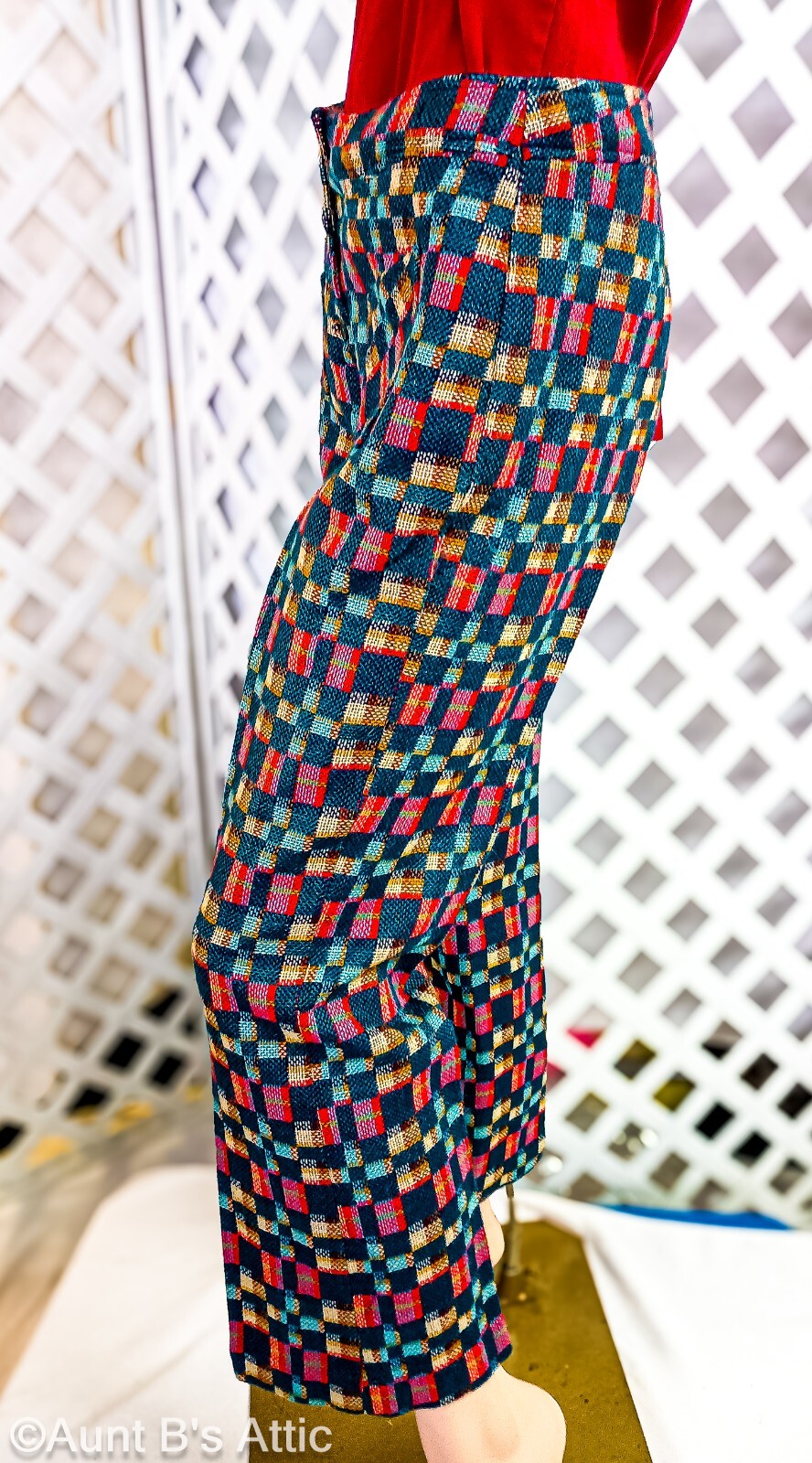 Vtg 60s-70s Raisa Ladies Multi Color Woven Acrylic Plaid Hip Hugger Pants VTG 16