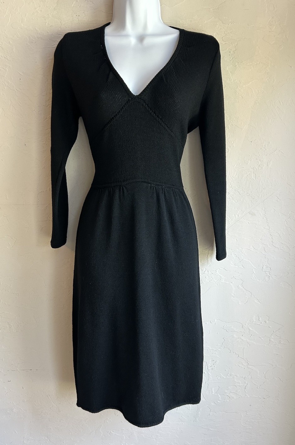 Vintage 70s 80s St. John Dress S Black Santana Knit Quiet Luxury Designer