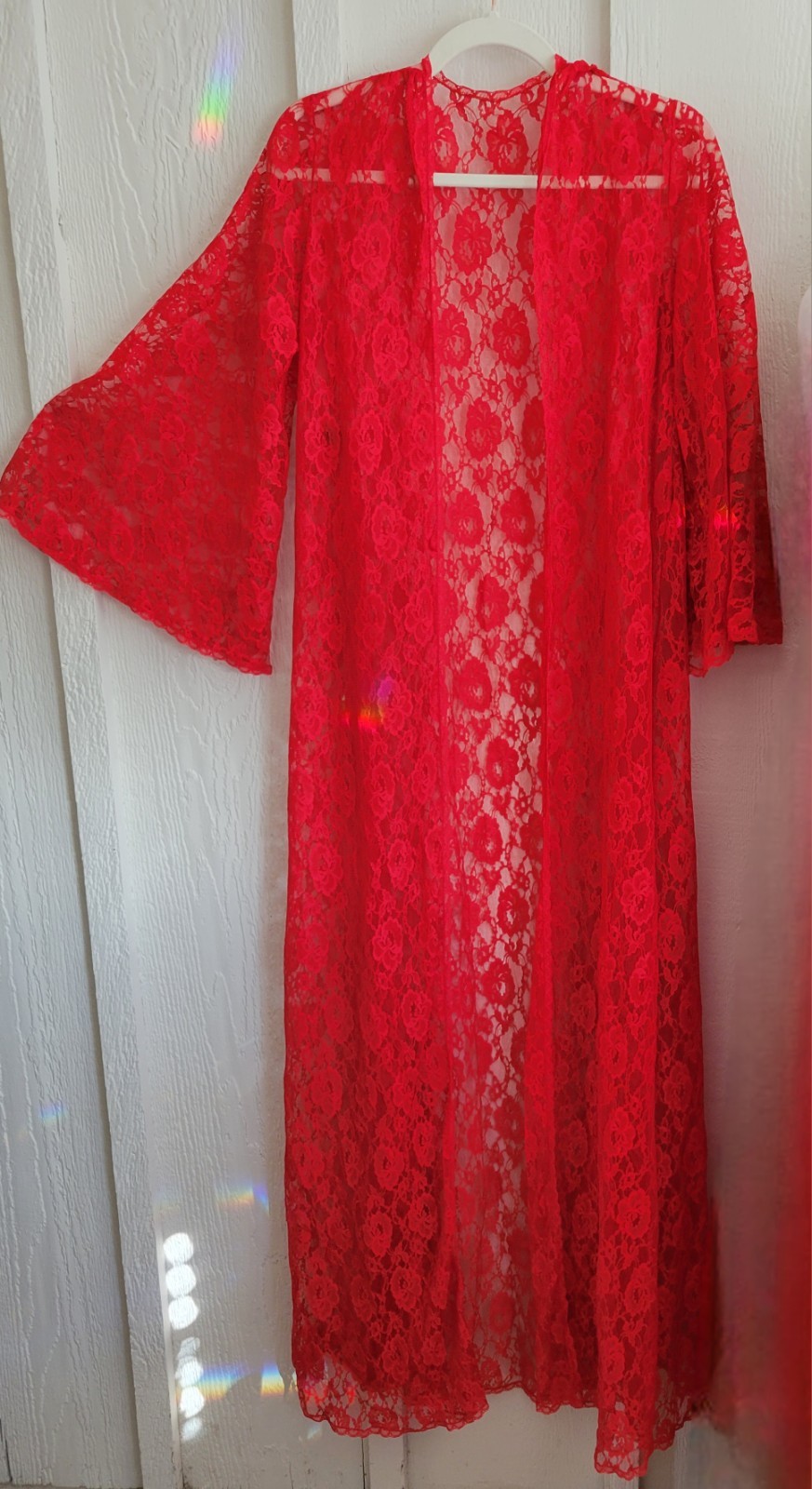 Vintage Glydons Red Lace – Kimino – Maxi Robe – Duster- Festival Outfit – Small