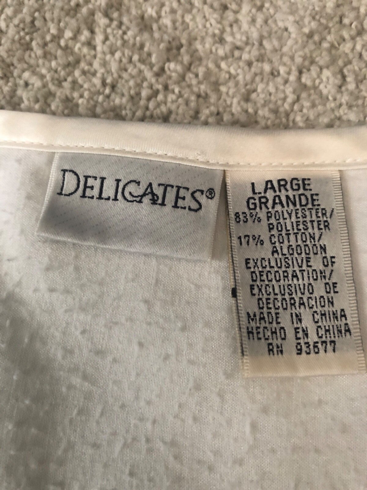Delicates Vintage Victorian Style Nightgown Gown Satin Warm Lined Ivory Large