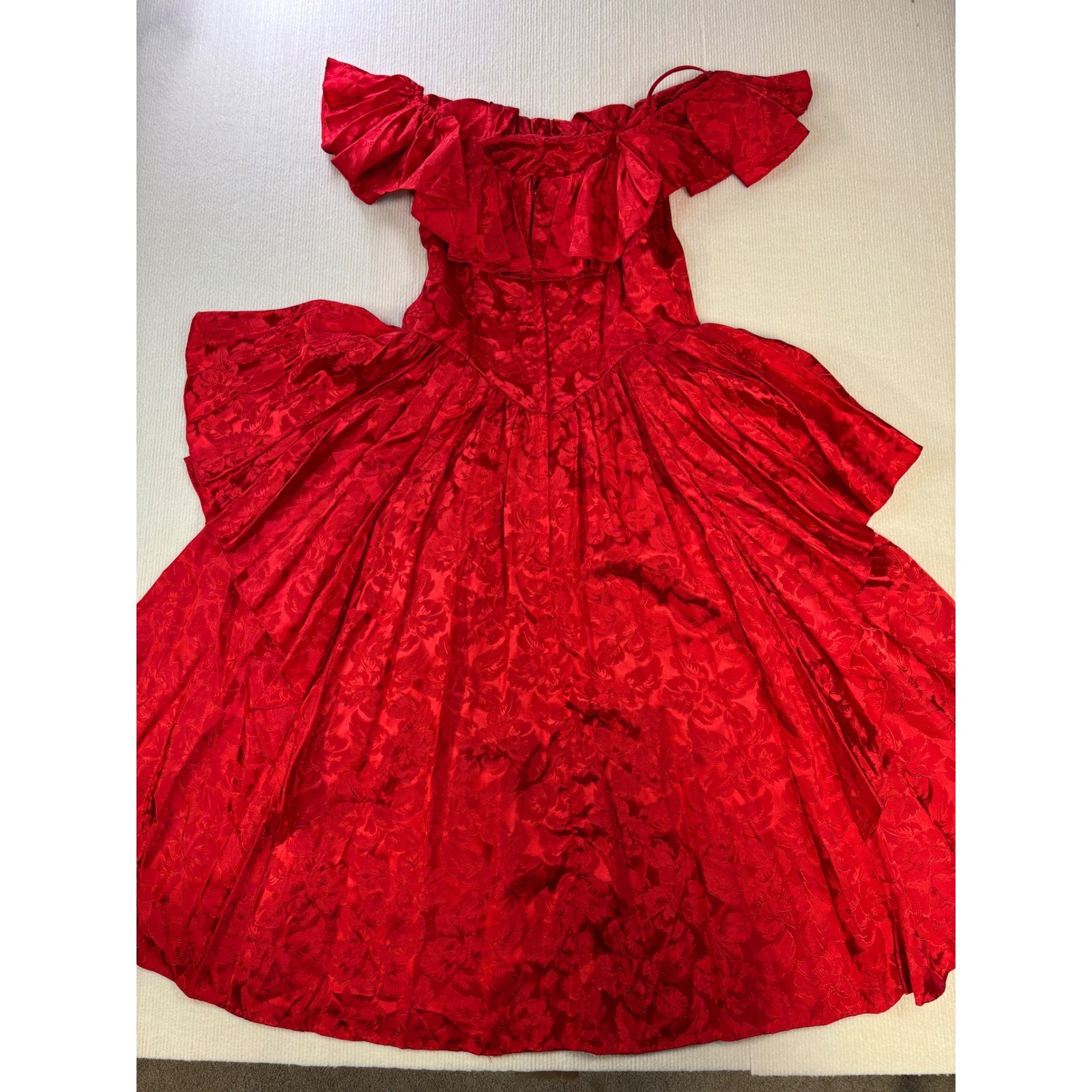 Vintage Red Floral Jacquard Off Shoulder Basque Waist Goth Renaissance Dress