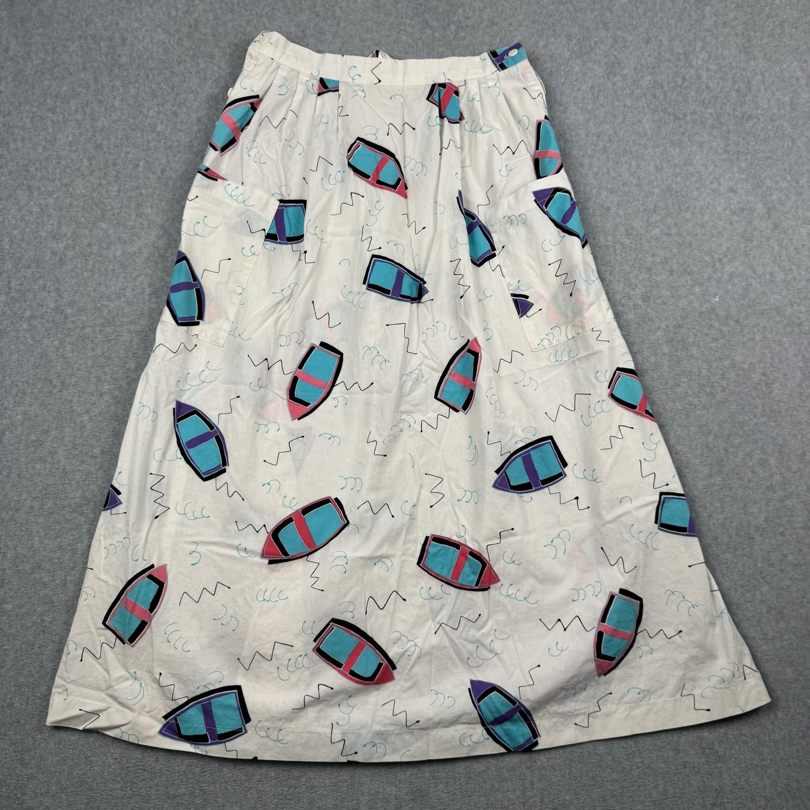 Vintage Alpenblick Skirt Womens Size 10 White Nautical Novelty Boat Print Midi