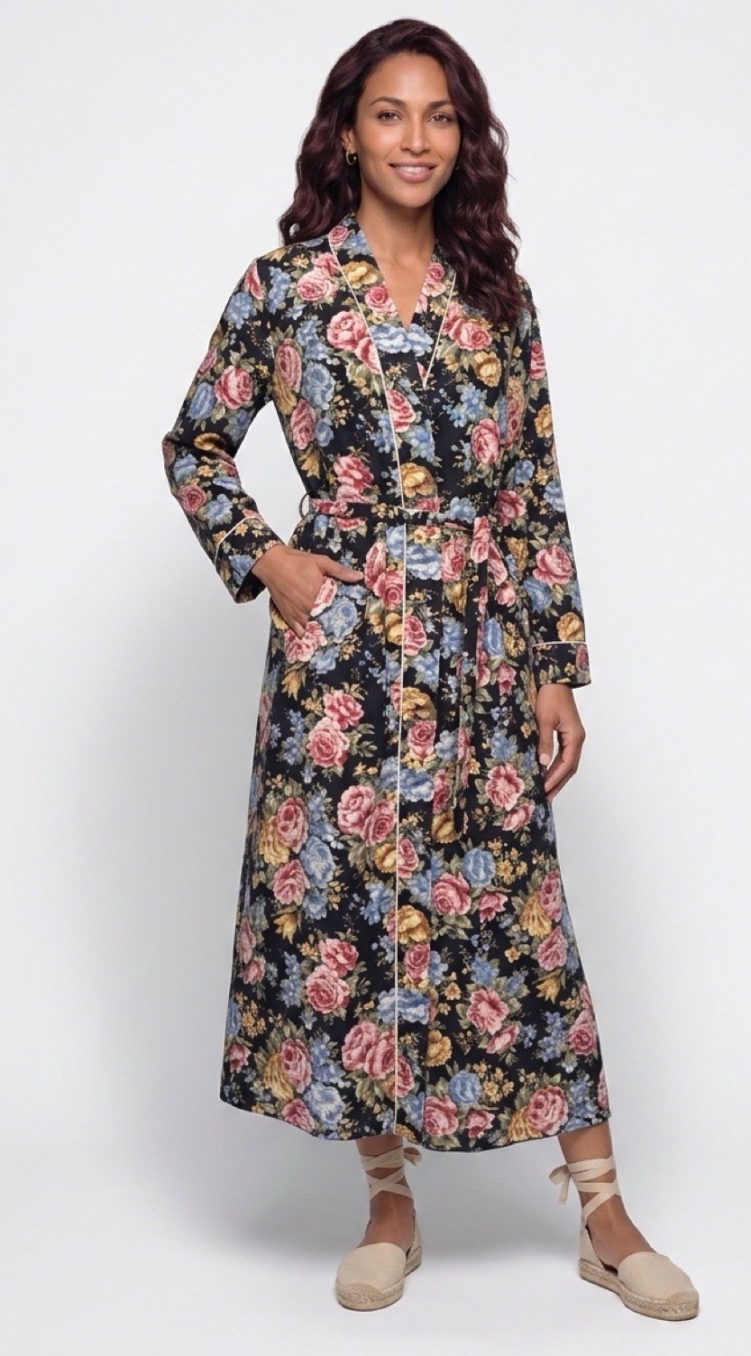 Robe / Wrap Dress Vintage Vandemere 100% Cotton Lightweight Roses Pockets Sz S