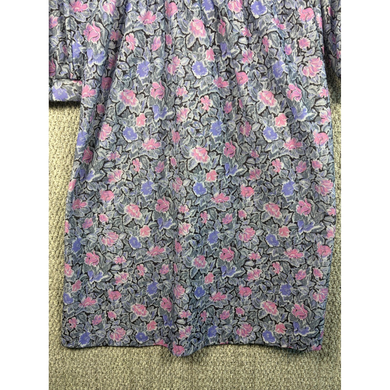 Vintage Sue Sherry 70s Union Made Belted Shoulder Pad Floral Lace Dress 16