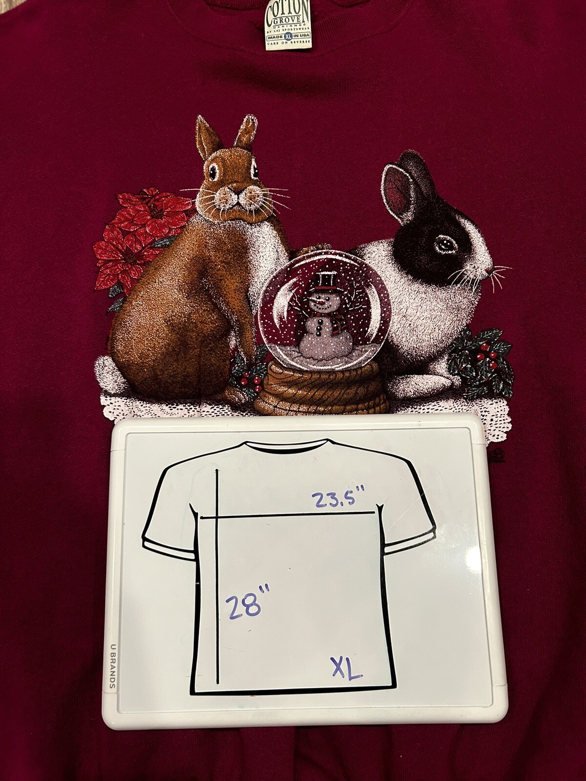 Vintage Grandma Sweater Bunny Rabbit Winter Snow Cotton Grove Size XL Purple