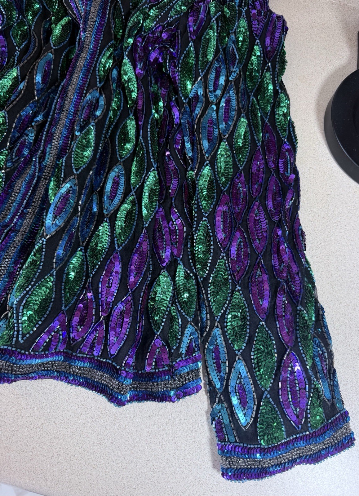 vtg 1980s Laurence Kazar New York sequin and beaded evening cardigan jacket Lg