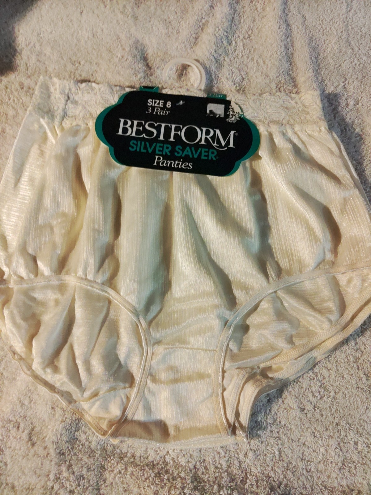 3 Pair Vintage Bestform Brief Panties Wide Lace Stripe Silky Soft 100% Nylon Sz8